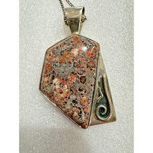 DTR DESERT ROSE TRADING Large Sterling Silver Pendant Necklace Jasper Stone 34g